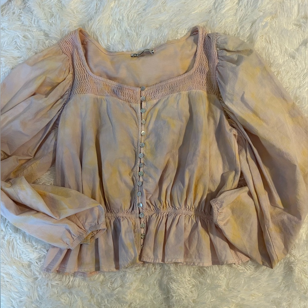Zara Light Peach Buttoned Knit Top